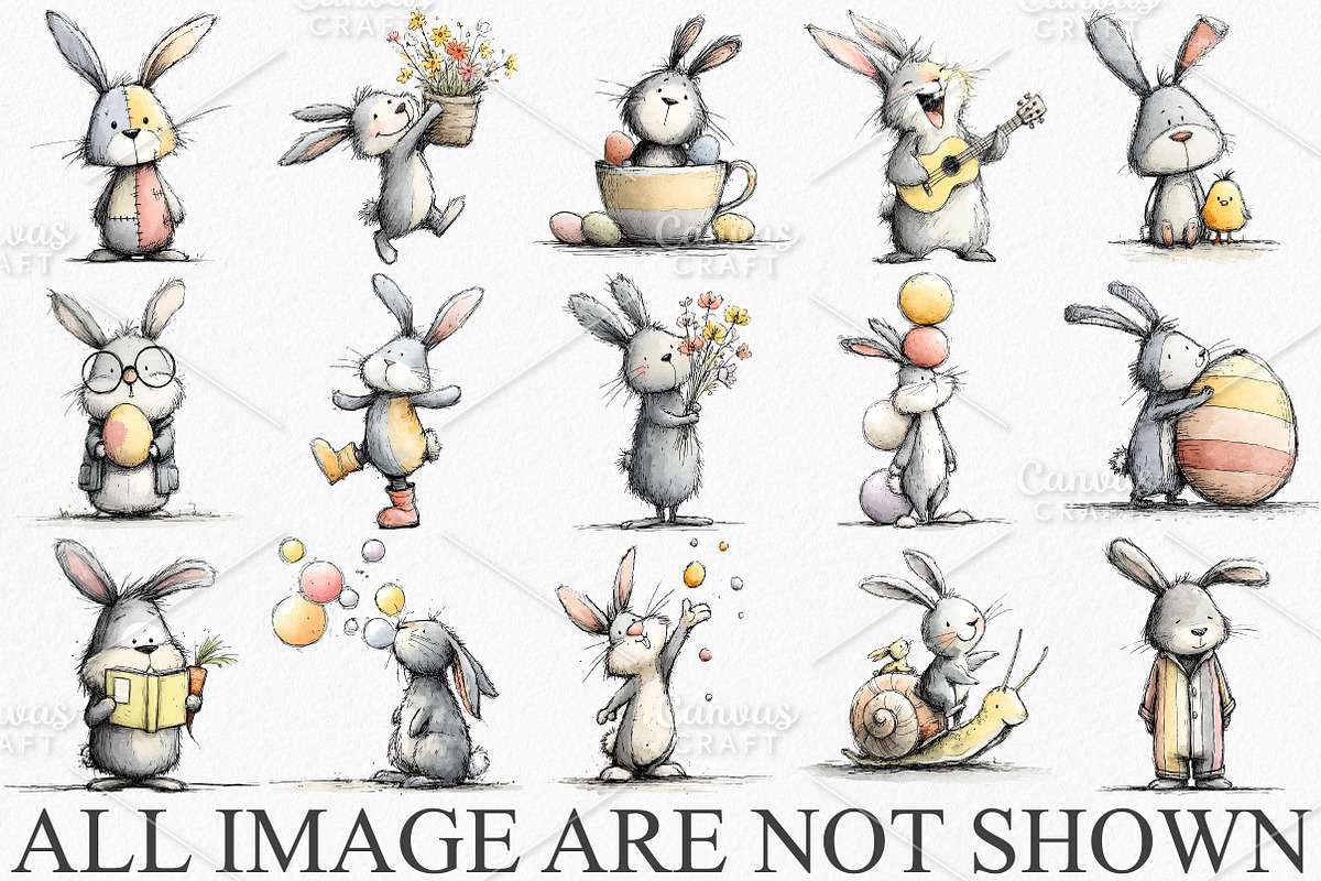 Quirky Easter Bunny Clipart Bundle, an Illustration by Canvas Craft (Photo 3 of 6)