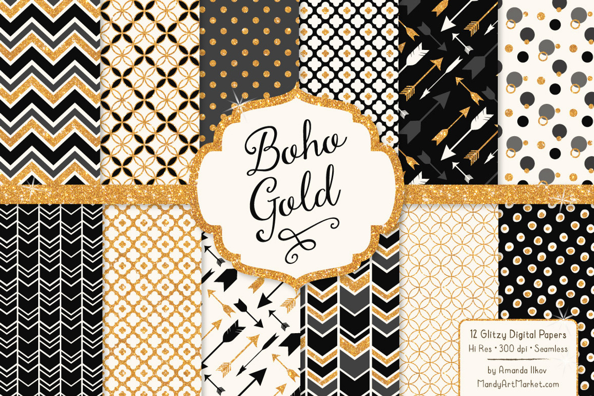 Black Bohemian Glitter Digital Paper, a Pattern Graphic by Amanda Ilkov (Photo 1 of 3)
