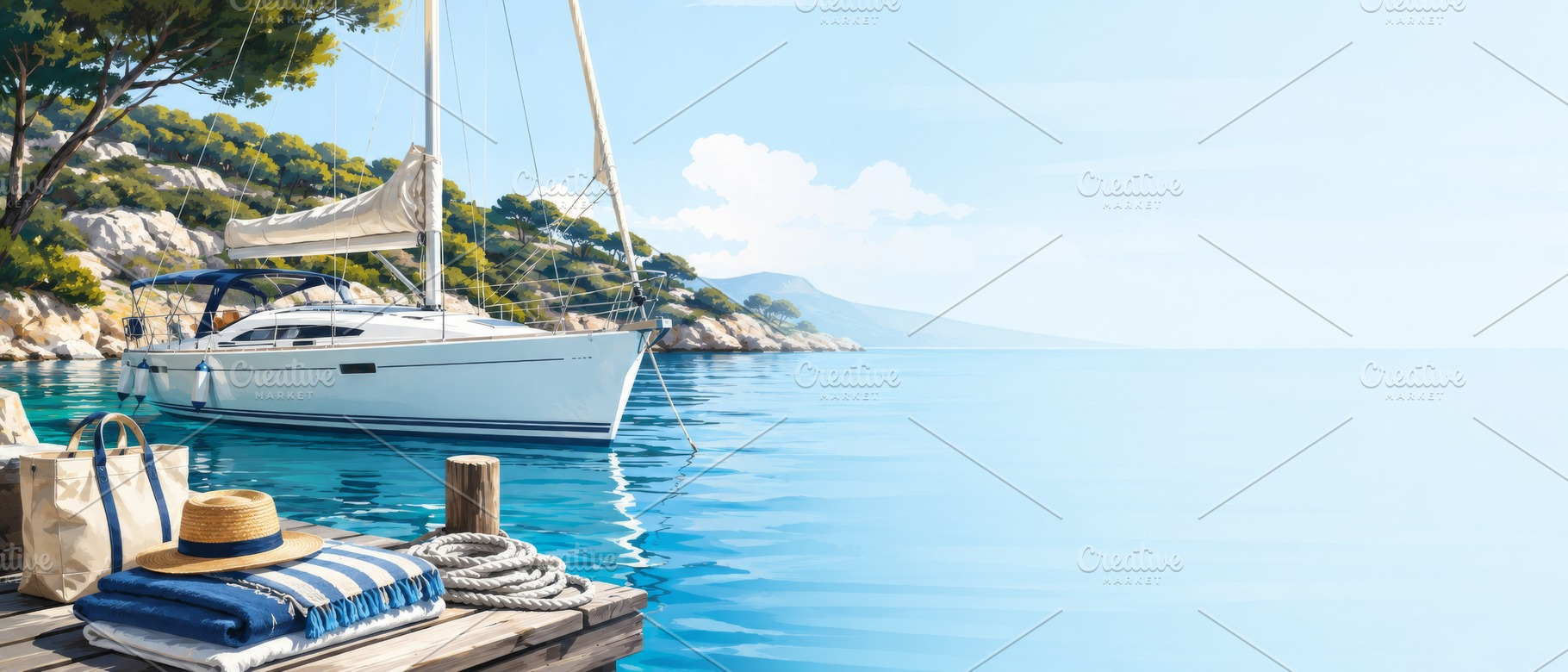 Sailboat moored near rocky shoreline, a Photo by Dvoevnore photos