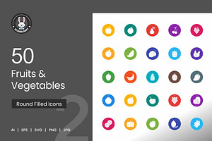Fruits & Vegetables Flat Round Icons, an Icon by IconBunny