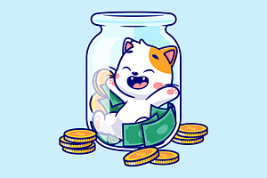 Cute Cat With Money And Gold Coin, an Animal Illustration by Catalyst Labs