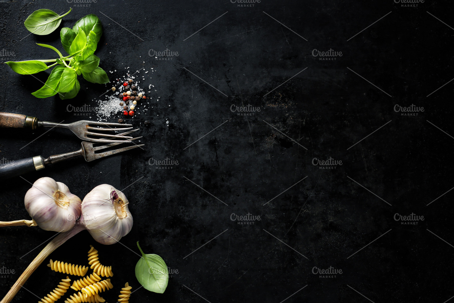 Food background with ingredients stock photo containing gastronomy and dark, a Food & Drink Photo by Valeria Art