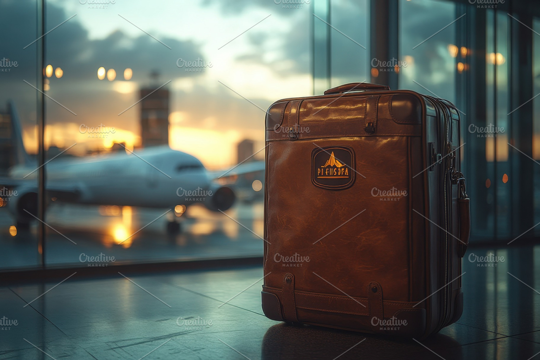 Vintage leather suitcase waits at ai, a Photo by Tanuart