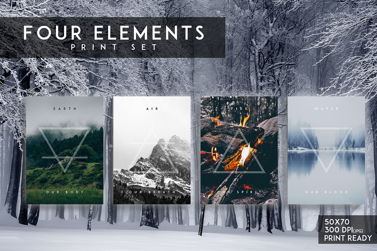 Four Elements - Print (Set of 4), a Wallpaper Graphic by UgurSarac