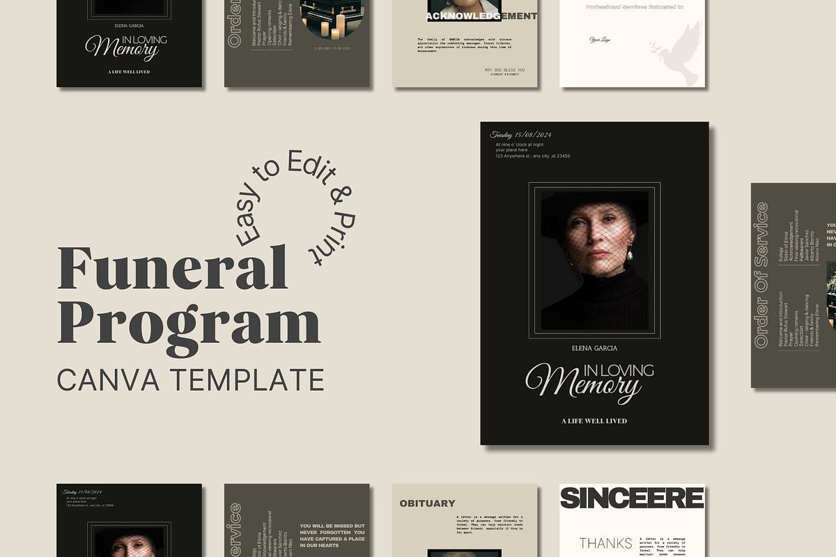Funeral Program Canva Template, an Invitation Template by Prodesign (Photo 1 of 4)