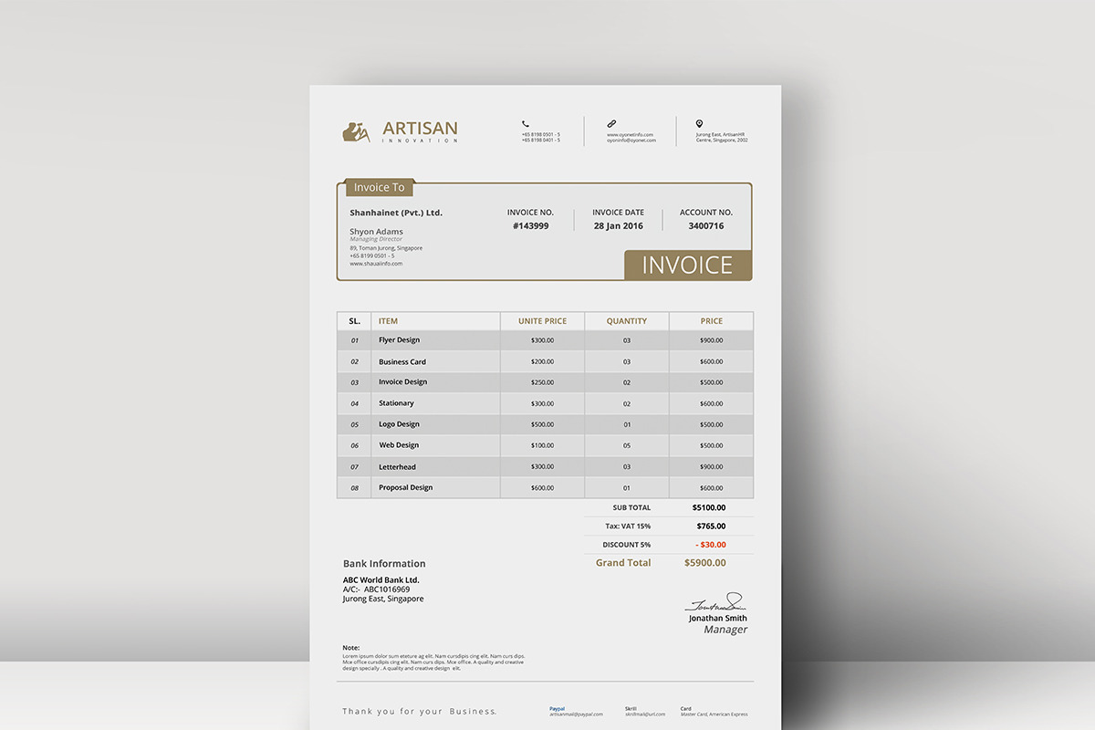 Invoice, a Stationery Template by artisanHR
