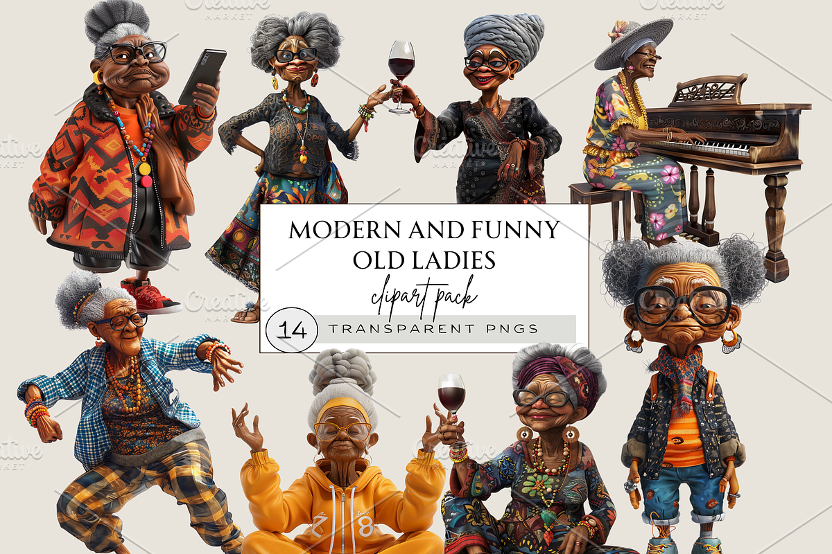 MODERN GRANDMOTHERS CLIPART PACK, a Person Illustration by Daring Digies (Photo 1 of 7)