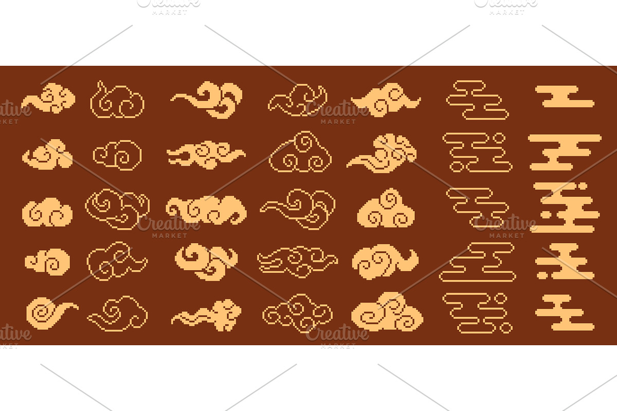 Pixel art oriental lucky clouds, an Object Illustration by winwin.art