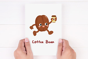 Funny Coffee Bean Holding Coffee Cup