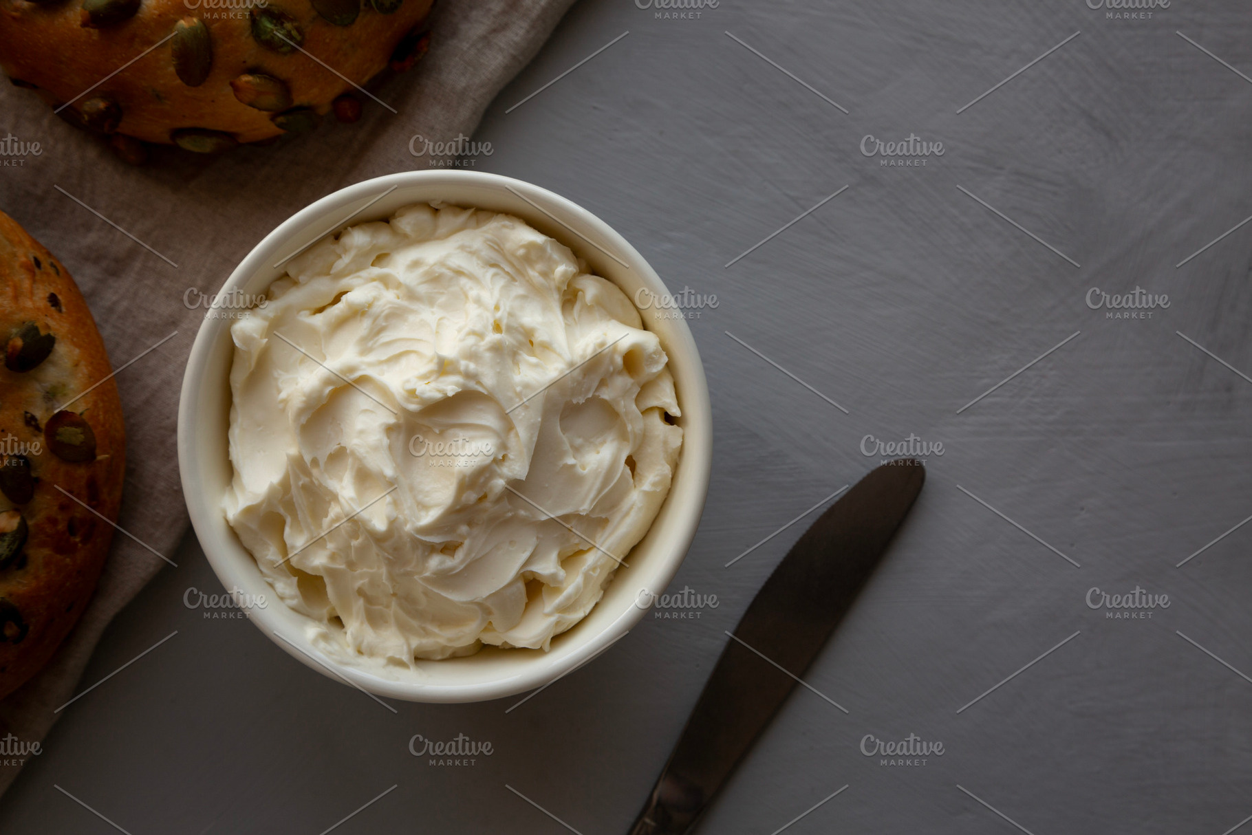 Organic Creamy Cream Cheese Spread Perfect for Bagels, a Food & Drink Photo by LiudmylaChuhunova