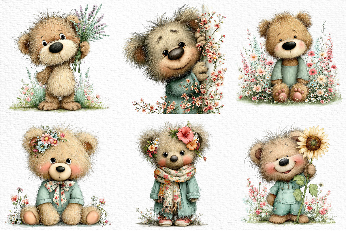 Whimsical Spring Teddy Bear Clipart, an Illustration by Craft Nest (Photo 4 of 11)