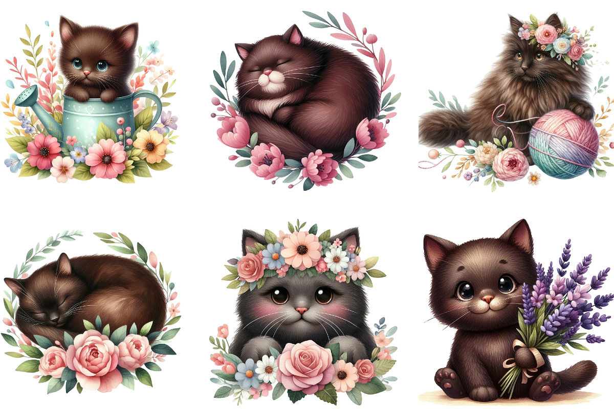 Cute Dark Brown Cat Clipart, an Illustration by DreamArtGraphic (Photo 4 of 4)