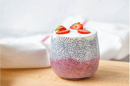 Chia pudding, pitaya powder and, a Food & Drink Photo by Lermont51