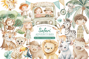Safari Adventures watercolor clipart, an Illustration by MockupWizard