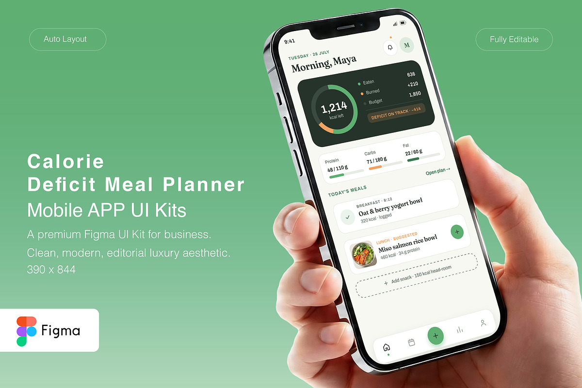 Calorie Deficit Meal Planner App, an UI Kit Template by Pitchlook.Studio (Photo 1 of 4)
