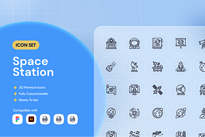 Space Station Icon Set, an Outline Icon by Nathaya Studio