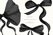Black Bows Ribbon Watercolor Clipart, a Decorative Illustration by Ooh Lily (Thumbnail 6 of 11)