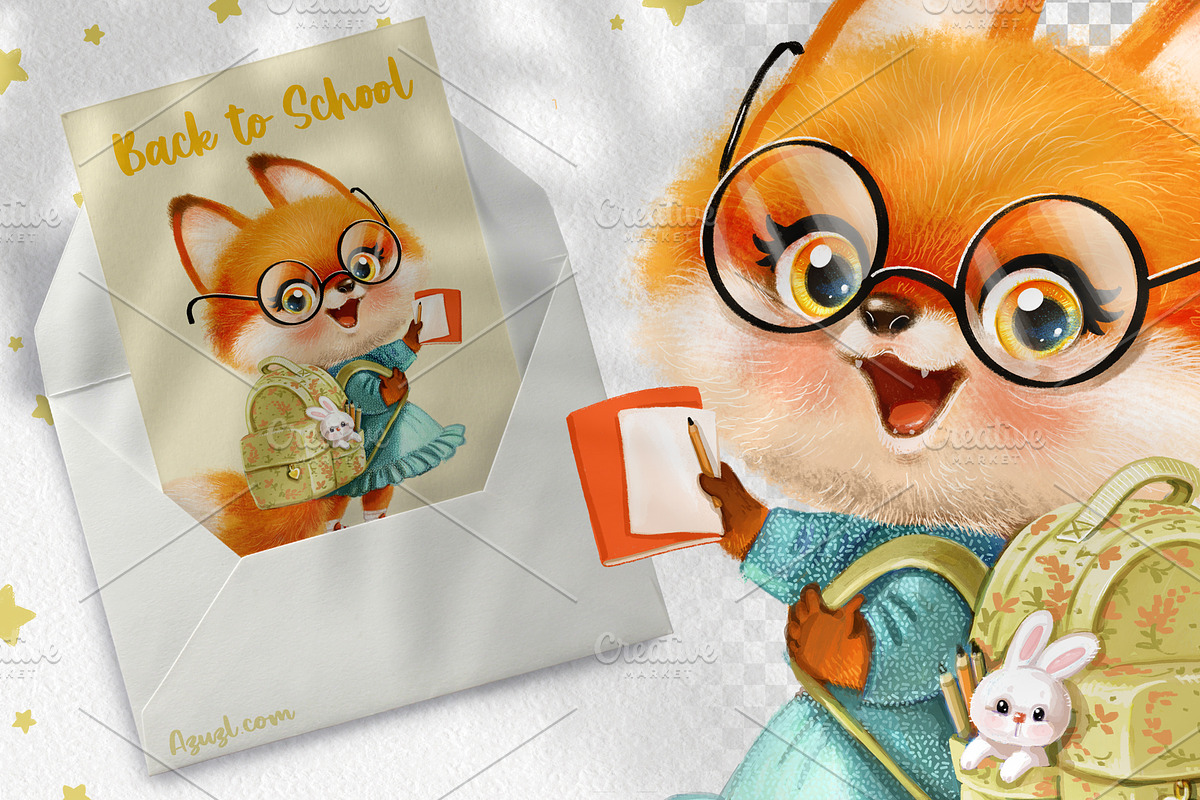 Cute cartoon fox go to school, an Animal Illustration by Azuzlikus (Photo 2 of 3)