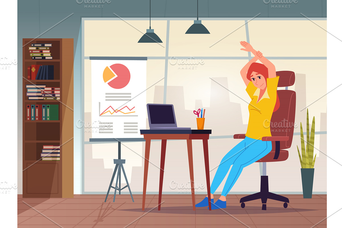 Office stretching. tired office, a Person Illustration by Onyx