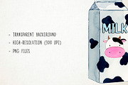 Watercolor Milk and Cookies Clipart, an Object Graphic by Paulaparaula (Thumbnail 3 of 3)