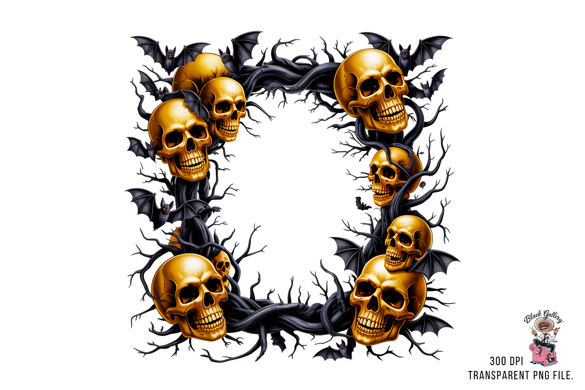 Halloween Skull Frame PNG Bundle, an Illustration by Clipart Bloom (Photo 7 of 11)