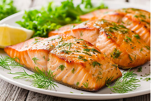 Grilled salmon fillets with fresh, a Food & Drink Photo by Lermont51