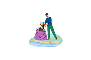 Volunteer picking up trash in park, an Illustration by pikepicture