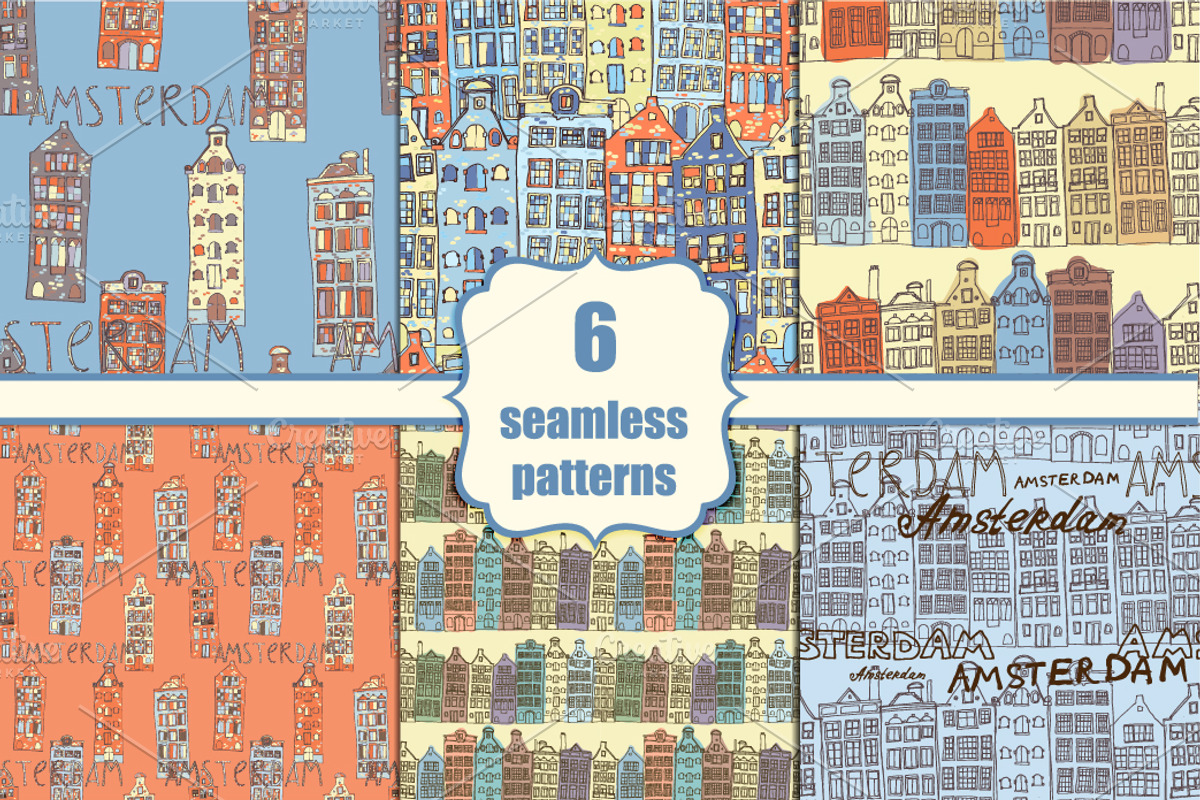 6 Seamless Amsterdam patterns
