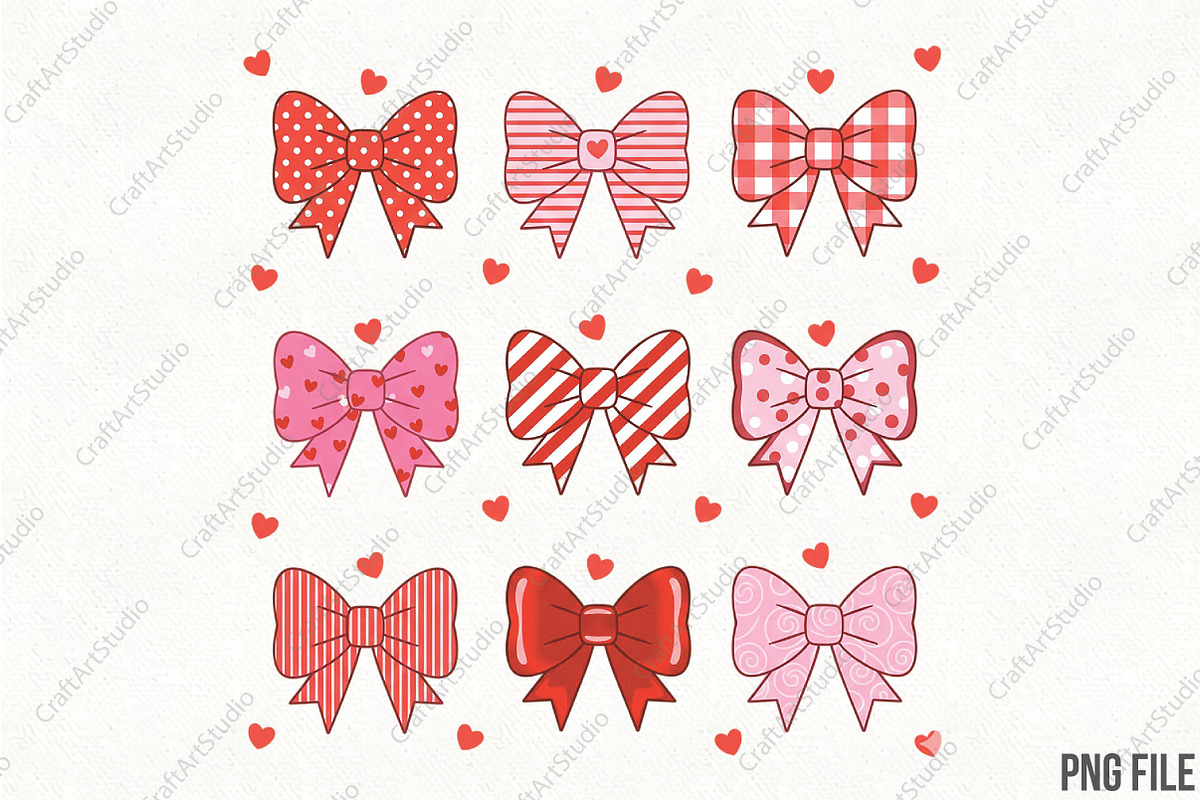 Pink Valentine Coquette Bows PNG, an Illustration by CraftArtStudio (Photo 1 of 4)