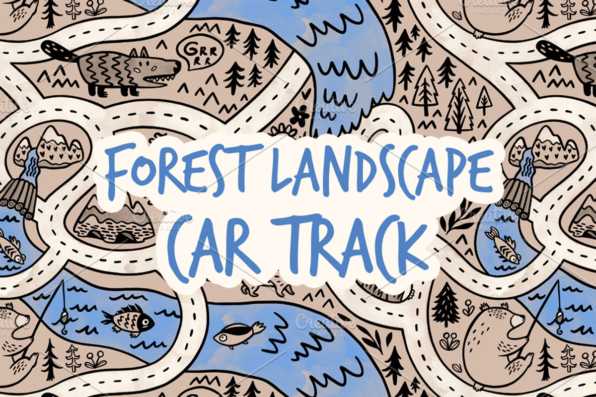 Forest landscape car track, a Pattern Graphic by PenguinHouse
