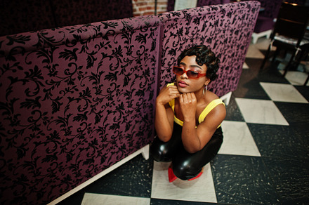 Stunning African American women in yellow top and black leather, a Beauty & Fashion Photo by AS photostudio