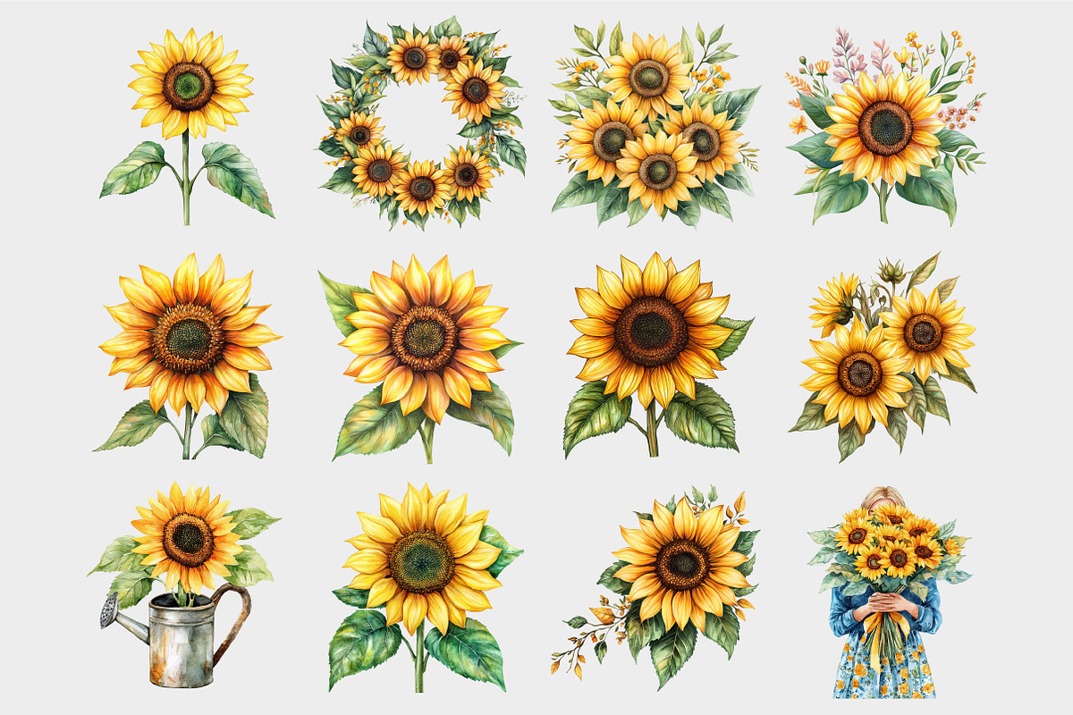 Watercolor Sunflower Clipart, a Seasonal Illustration by Design Market (Photo 4 of 5)