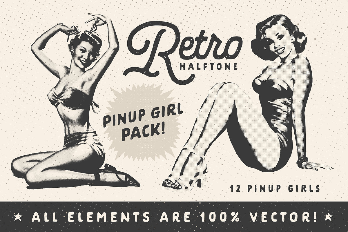 Retro Halftone Pinup Girl Pack, a Graphic by Chad Alan Steinborn (Photo 1 of 5)