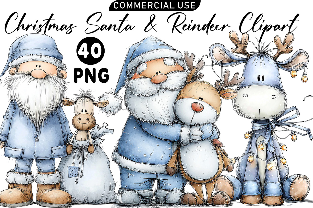 Christmas Santa & Reindeer Clipart, an Illustration by Daily.Designs (Photo 1 of 5)