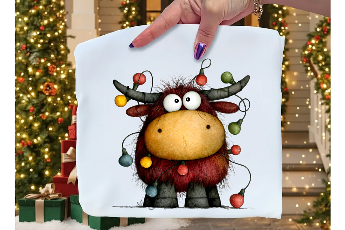 Funny Christmas Highland Cow Clipart, an Illustration by Dream Creation (Photo 5 of 7)