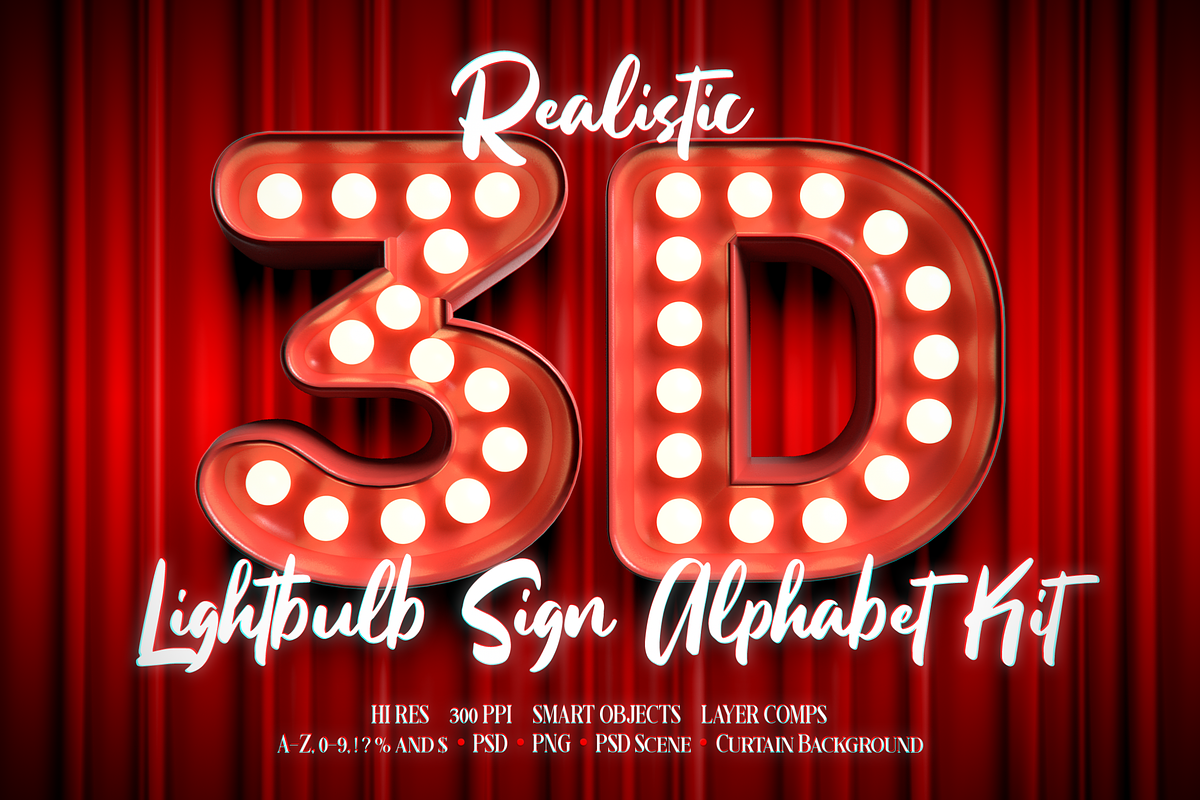 3D Lightbulb Sign Alphabet Kit, an Object Graphic by Weirdsgn Store (Photo 1 of 8)