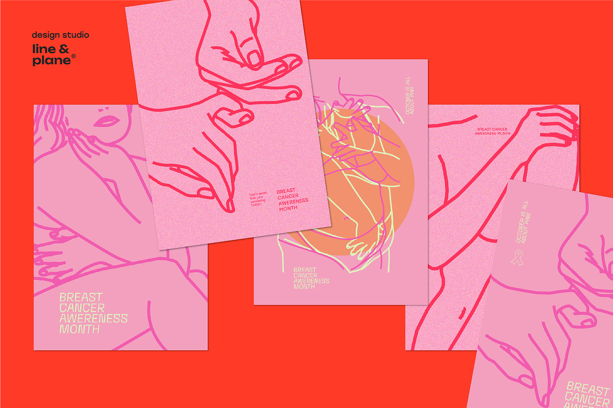 Breast Cancer, Pink October Posters, a Poster Template by line & plane (Photo 4 of 7)