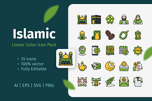 25 Islamic Linear Color Icon Pack, an Emoji Icon by Bilicube Studio