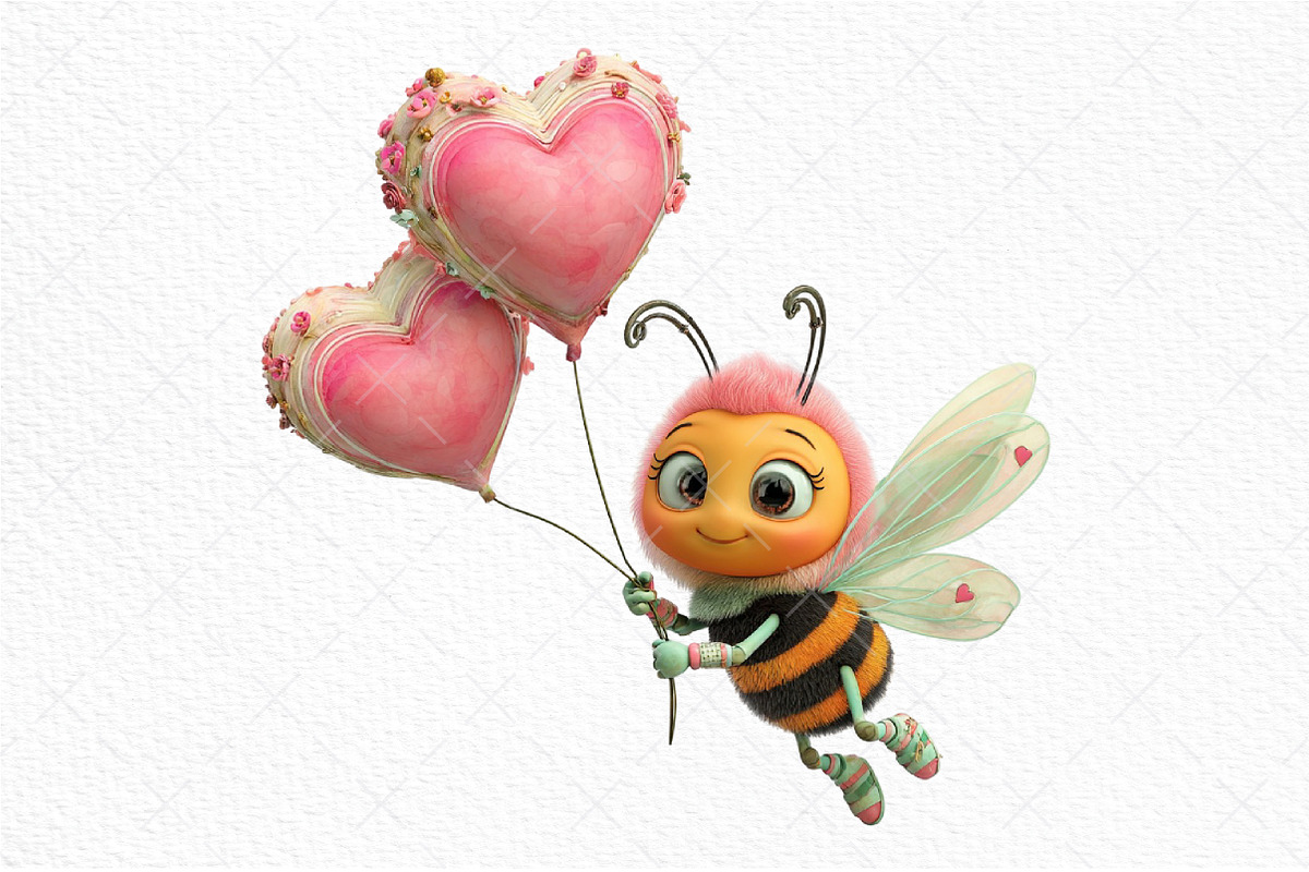 Whimsical Valentine Bee Clipart, an Illustration by Craft Nest (Photo 10 of 10)