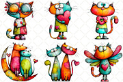 Quirky Valentine Cats Clipart, an Animal Illustration by Black Bird Studio (Thumbnail 4 of 6)