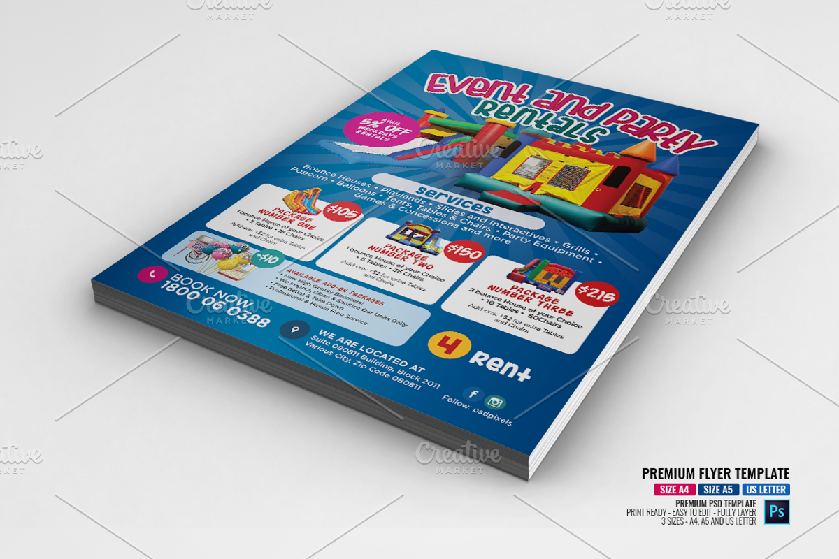 Party Rentals Company Flyers, a Flyer Template by PSDPixel