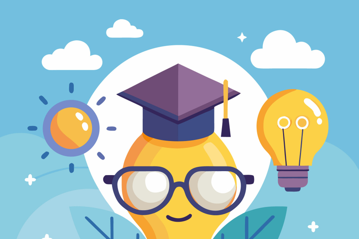 lightbulb character graduation cap, an Education Illustration by SouravDesign (Photo 2 of 3)
