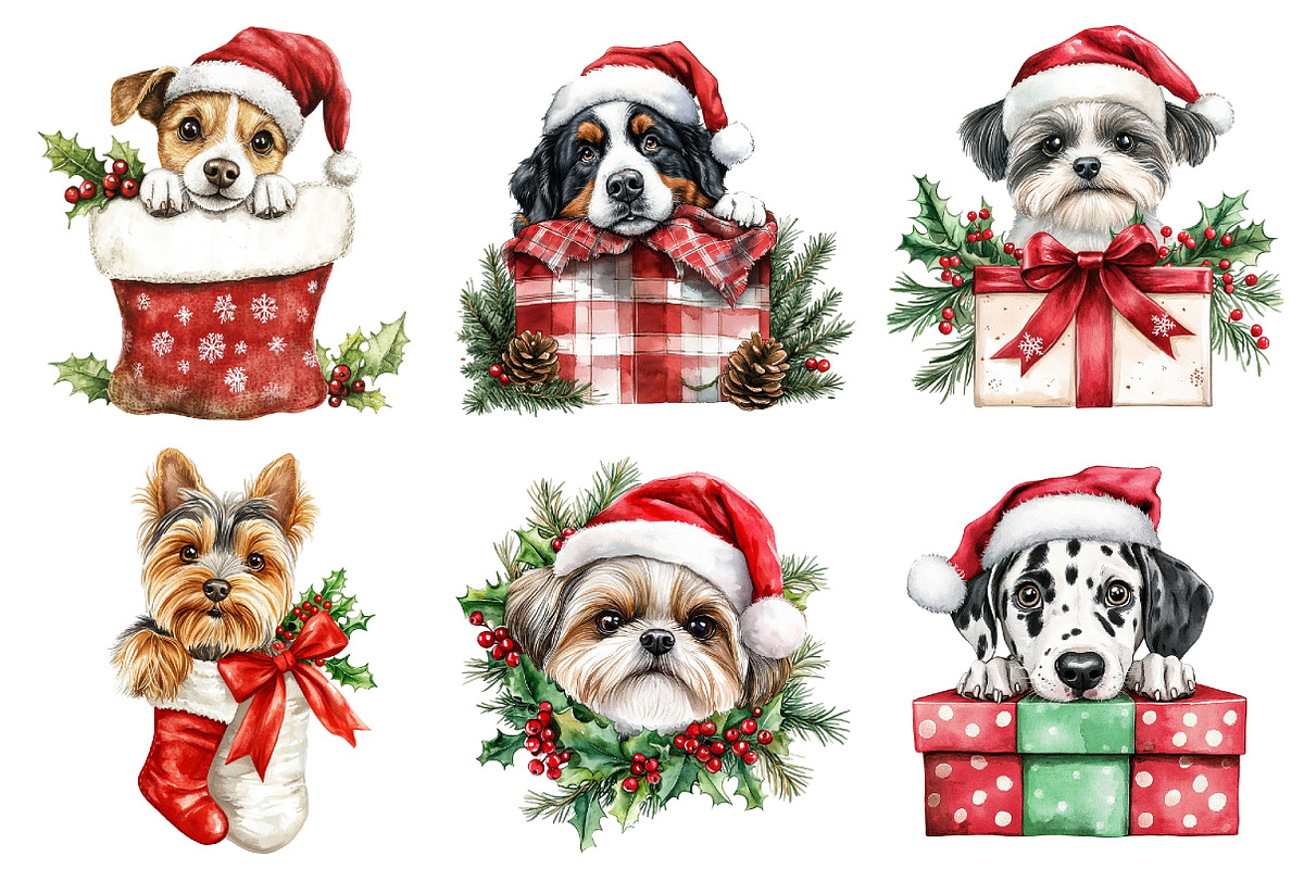 Peeking Christmas Dog Breeds Clipart, a Seasonal Illustration by designcity5 (Photo 5 of 5)