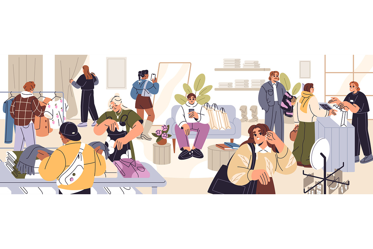 People shopping in clothing store, a Person Illustration by PaperTrident