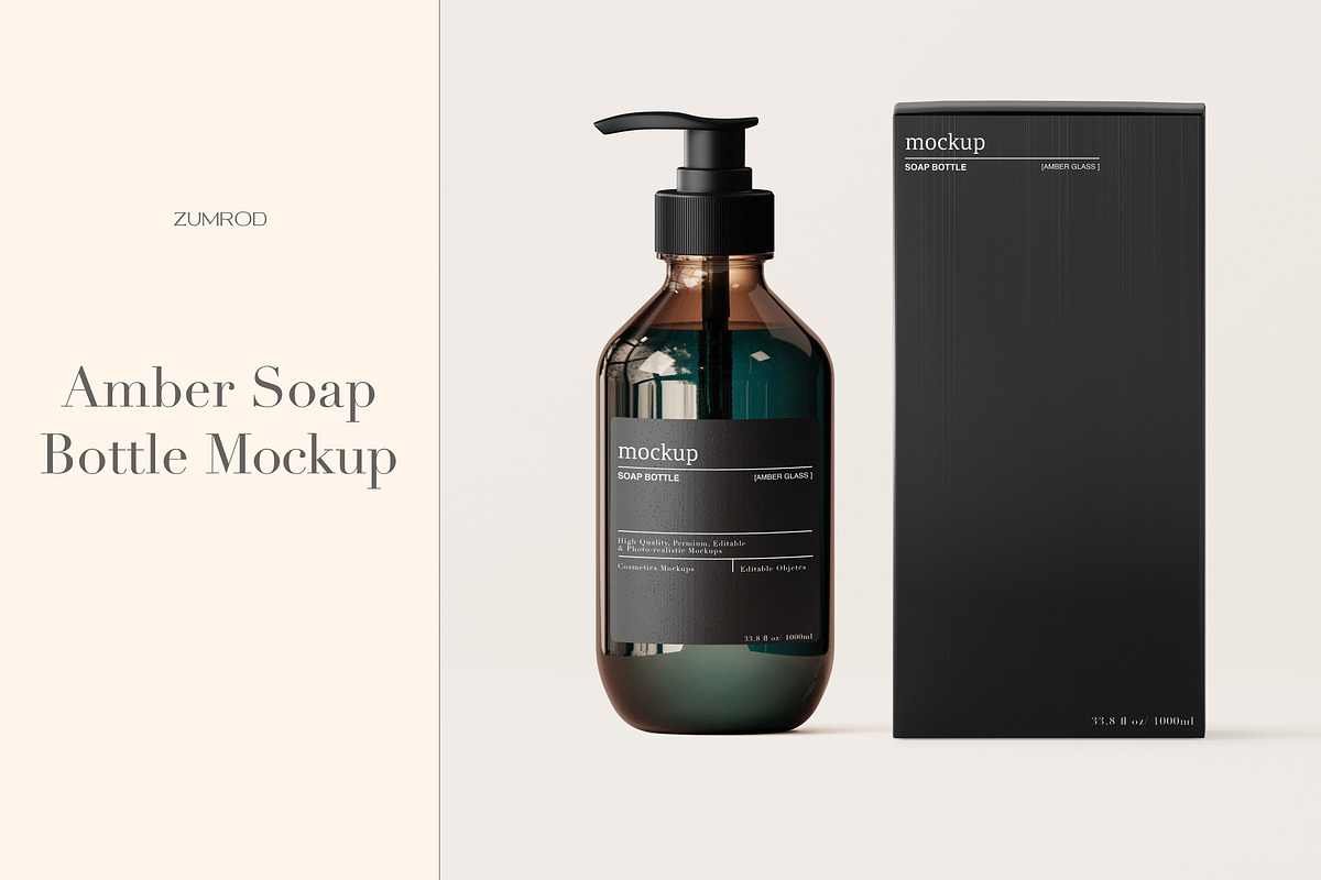 Amber – Glass Soap Bottle Mockup Set, a Packaging Mockup by Zumrod (Photo 2 of 10)