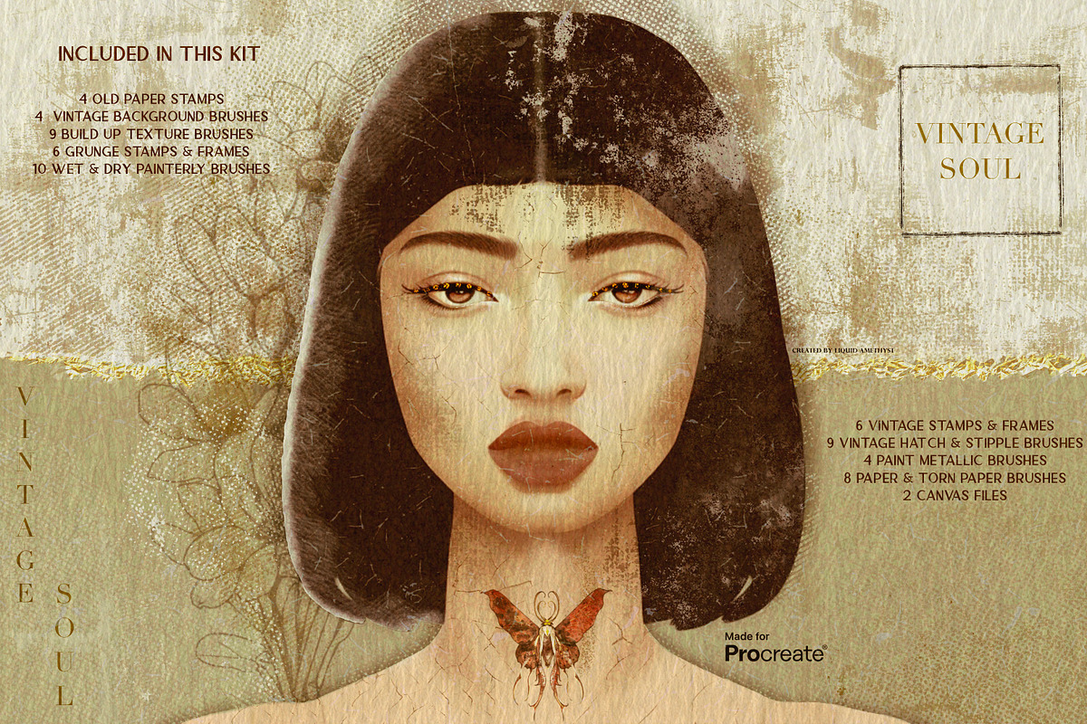 Vintage Soul Procreate Kit, a Brush Add-On by Liquid Amethyst Art (Photo 2 of 12)