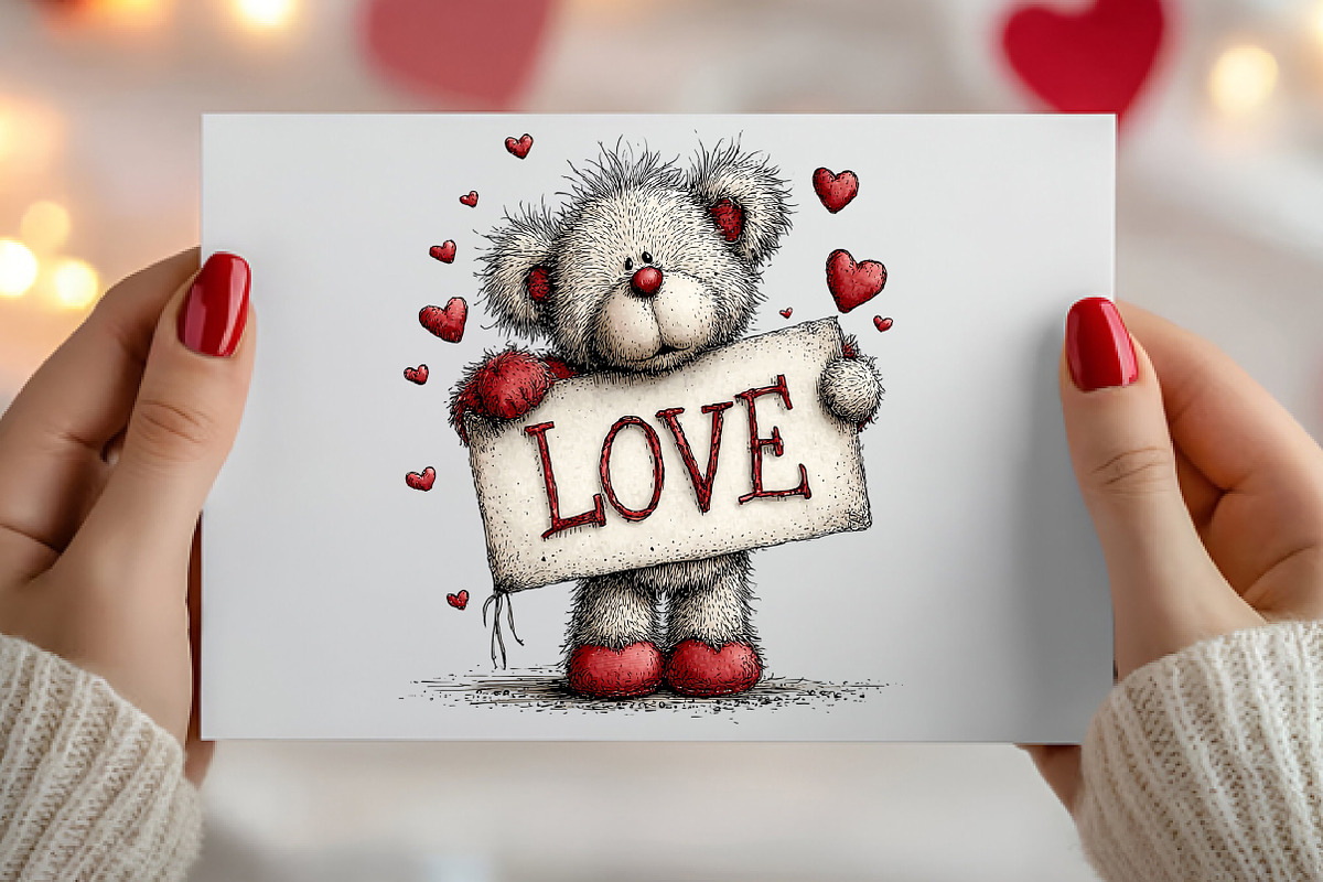 Whimsical Valentines Teddy Clipart, an Illustration by Canvas Craft (Photo 6 of 6)