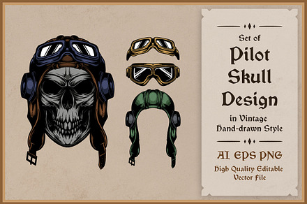 Pilot Skull Design Vector, an Illustration by vectstudio