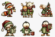 Whimsical Christmas Animals Clipart, an Illustration by CreationArt (Thumbnail 5 of 5)