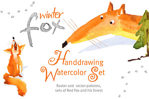 Watercolor Fox and his Forest. Pack.